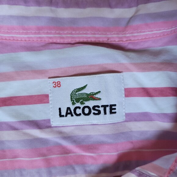 Vintage Lacoste T-Shirt, Long Sleeve, Pink Striped, 100% Cotton - Picture 2 of 3